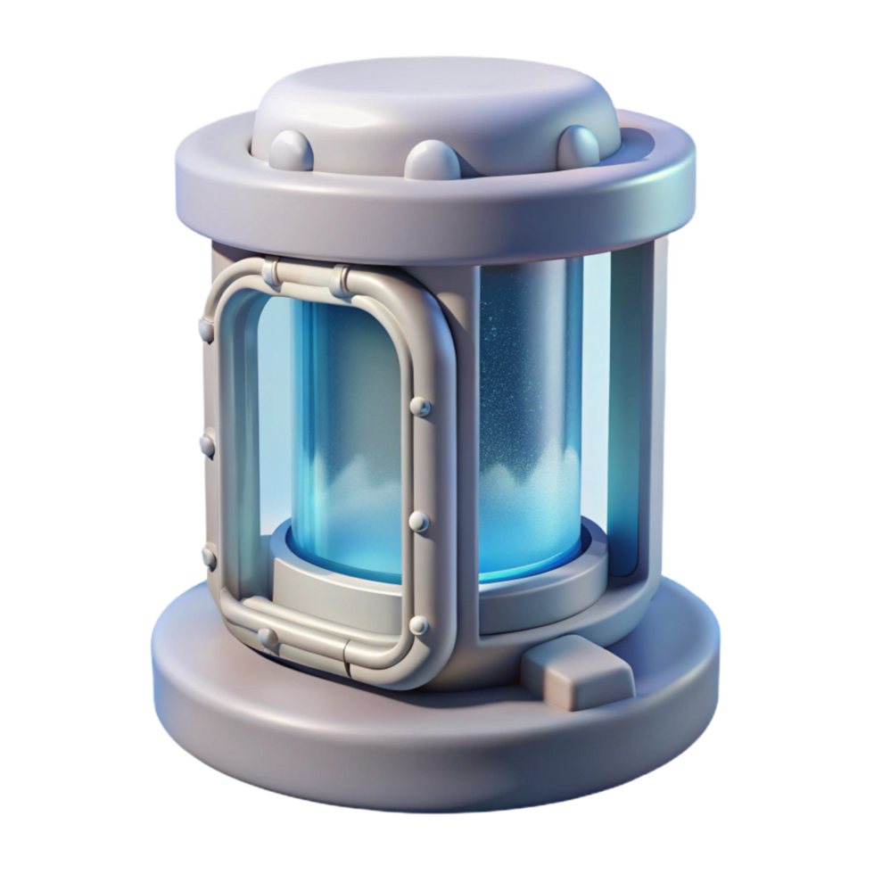 unforgettable victorian Cryogenic chamber with transparent window and frost NO BACKGROUND with Transparent Background. precision png