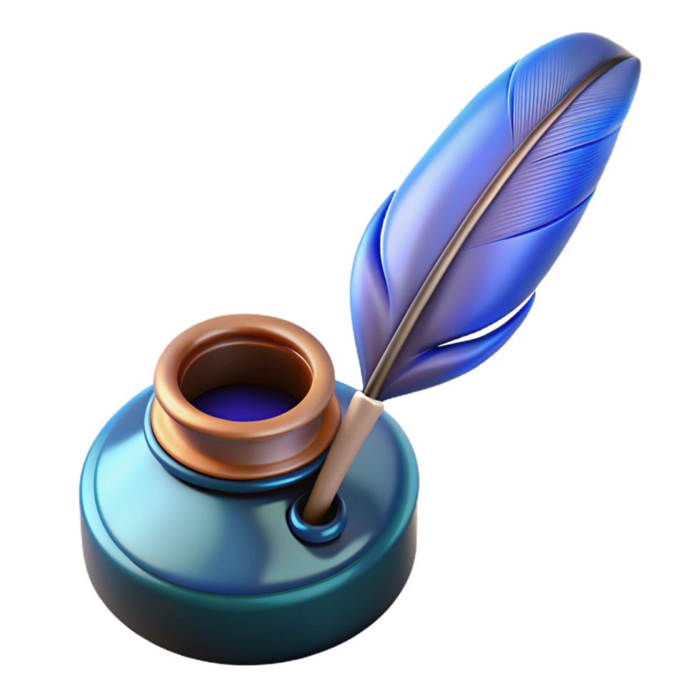 melancholic picturesque A feather pen and inkwell NO BACKGROUND with Transparent Background. studio quality png