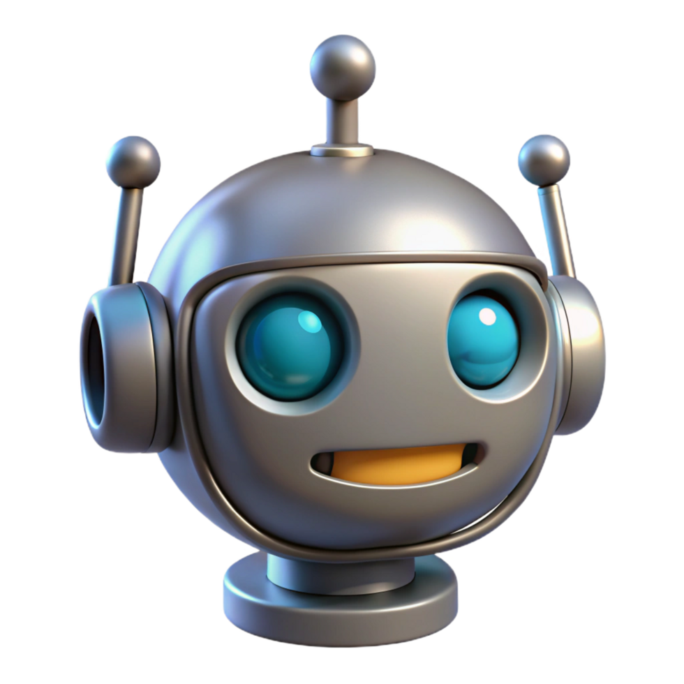 fascinating mysterious bohemian Robot head with glowing LED eyes and antenna NO BACKGROUND with Transparent Background. masterfully captured png