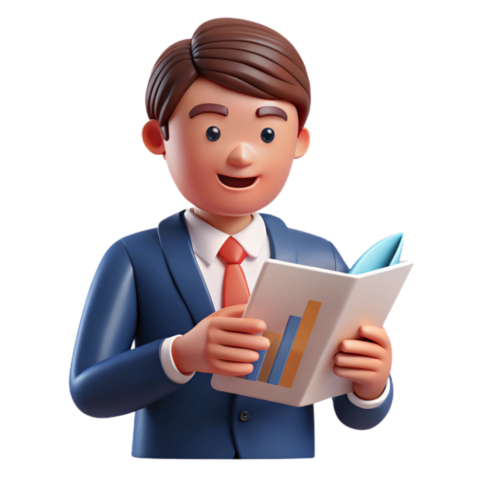 wonderful exemplary Businessman reading financial report NO BACKGROUND with Transparent Background. png
