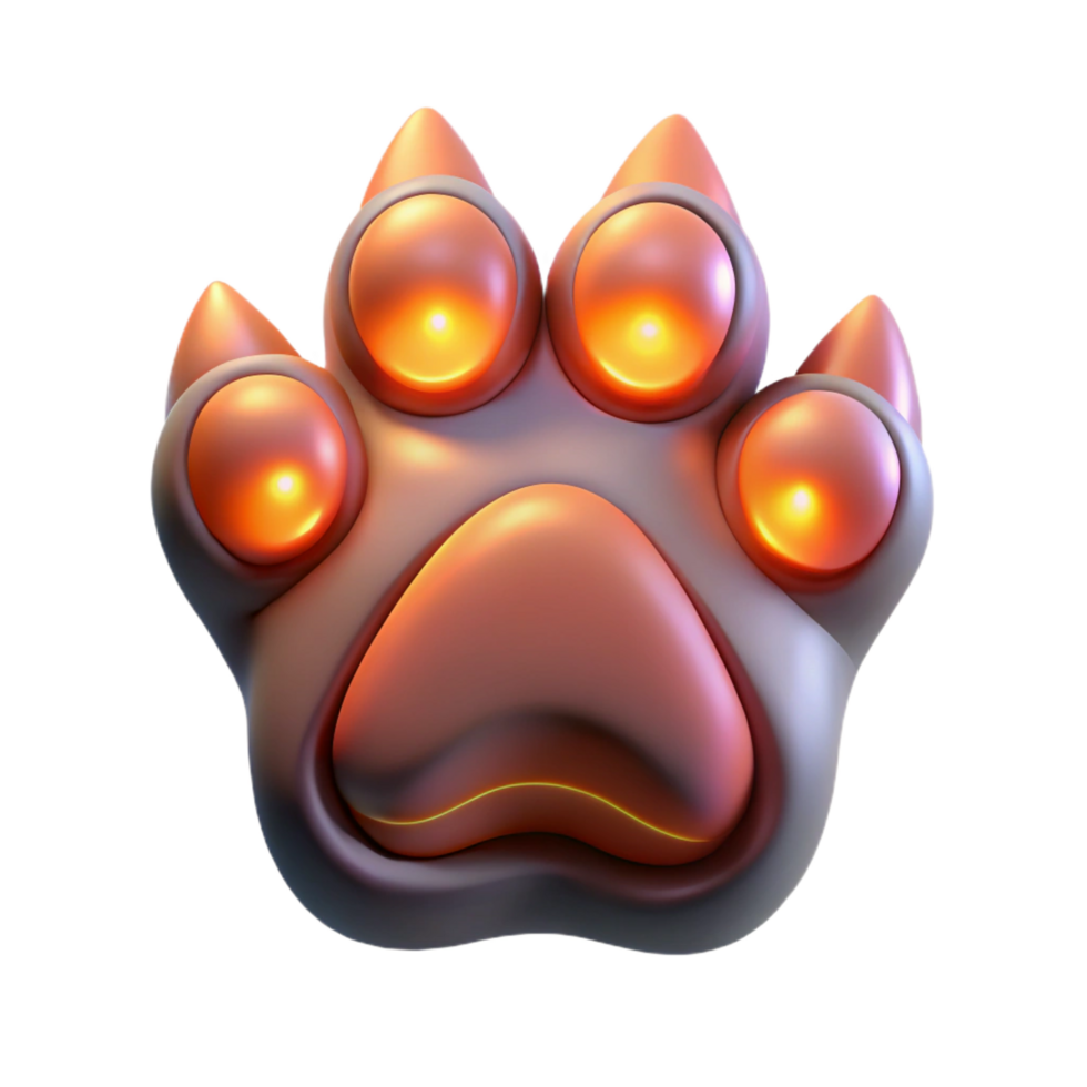 wonderful surreal A stylized paw print, with glowing claws. NO BACKGROUND with Transparent Background. elite png