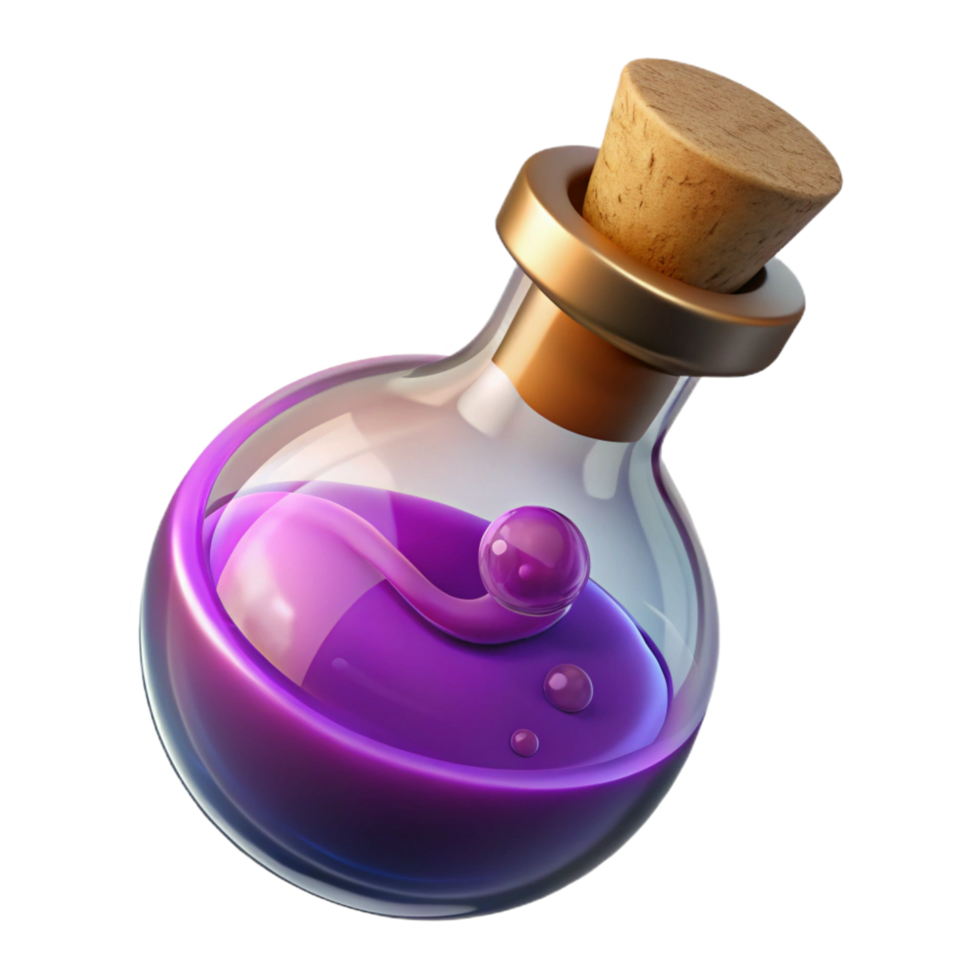 picturesque art deco Magic potion bottle, swirling liquid, cork stopper, glass vial NO BACKGROUND with Transparent Background. artisan png