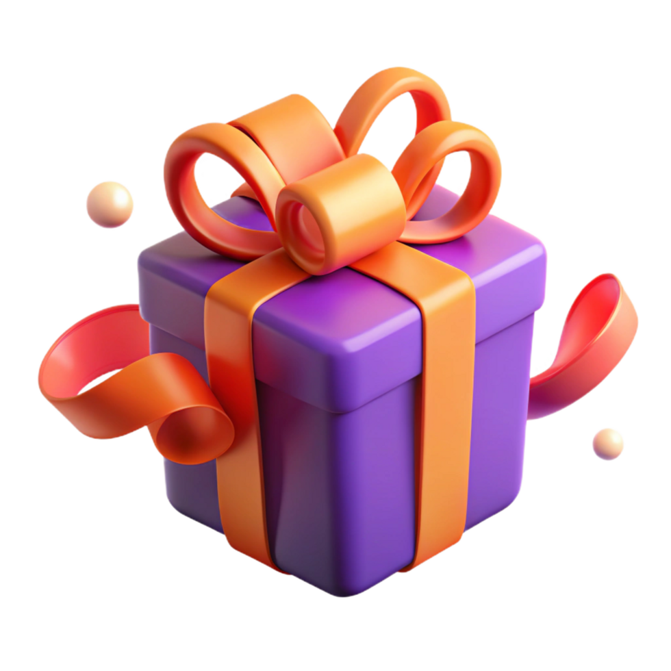 whimsical hypnotic A floating, abstract gift box with a colorful ribbon. NO BACKGROUND with Transparent Background. 4K png