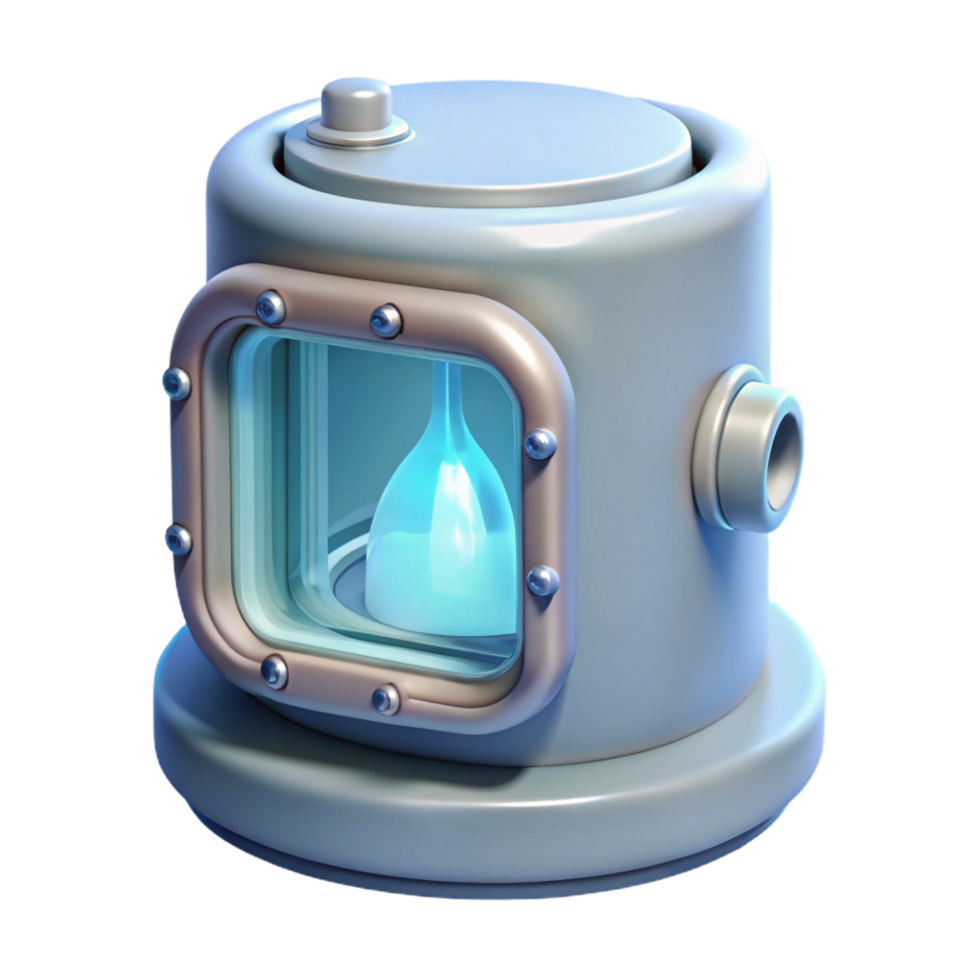 striking geometric Cryogenic chamber with transparent window and frost NO BACKGROUND with Transparent Background. fine detail png