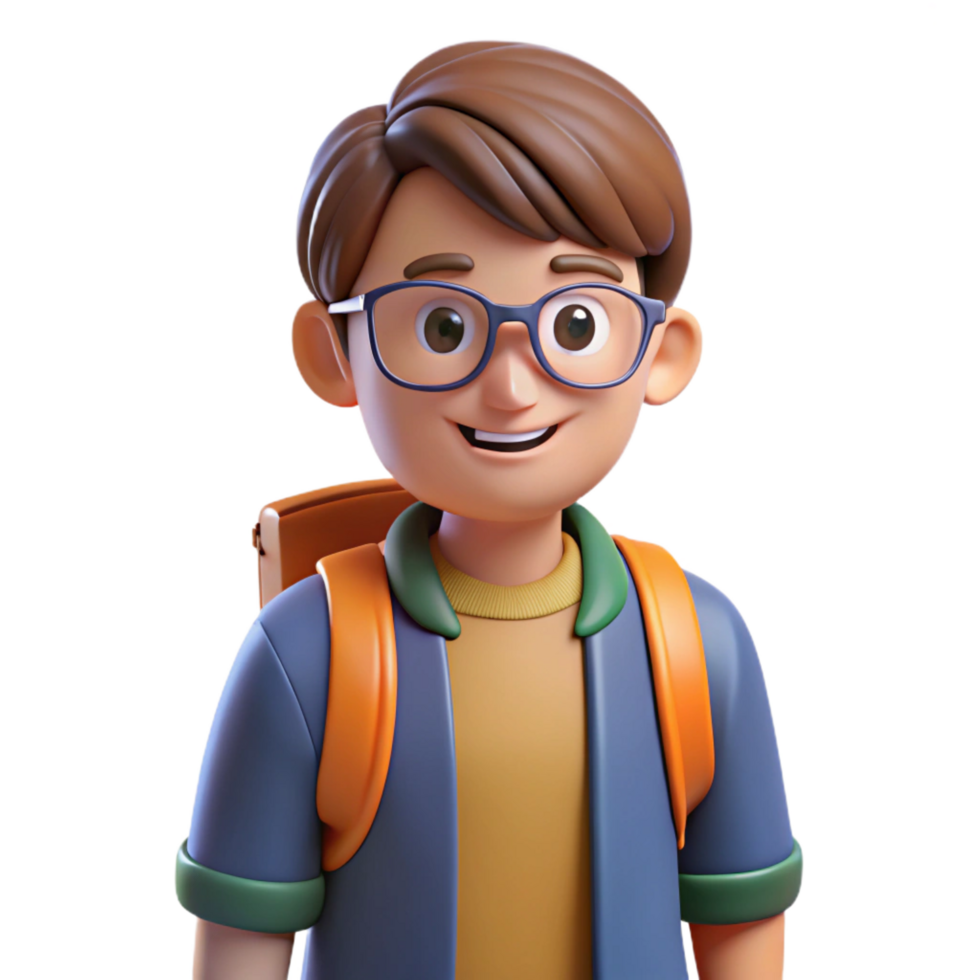 nostalgic radiant Student with a backpack, NO BACKGROUND with Transparent Background. expertly shot png