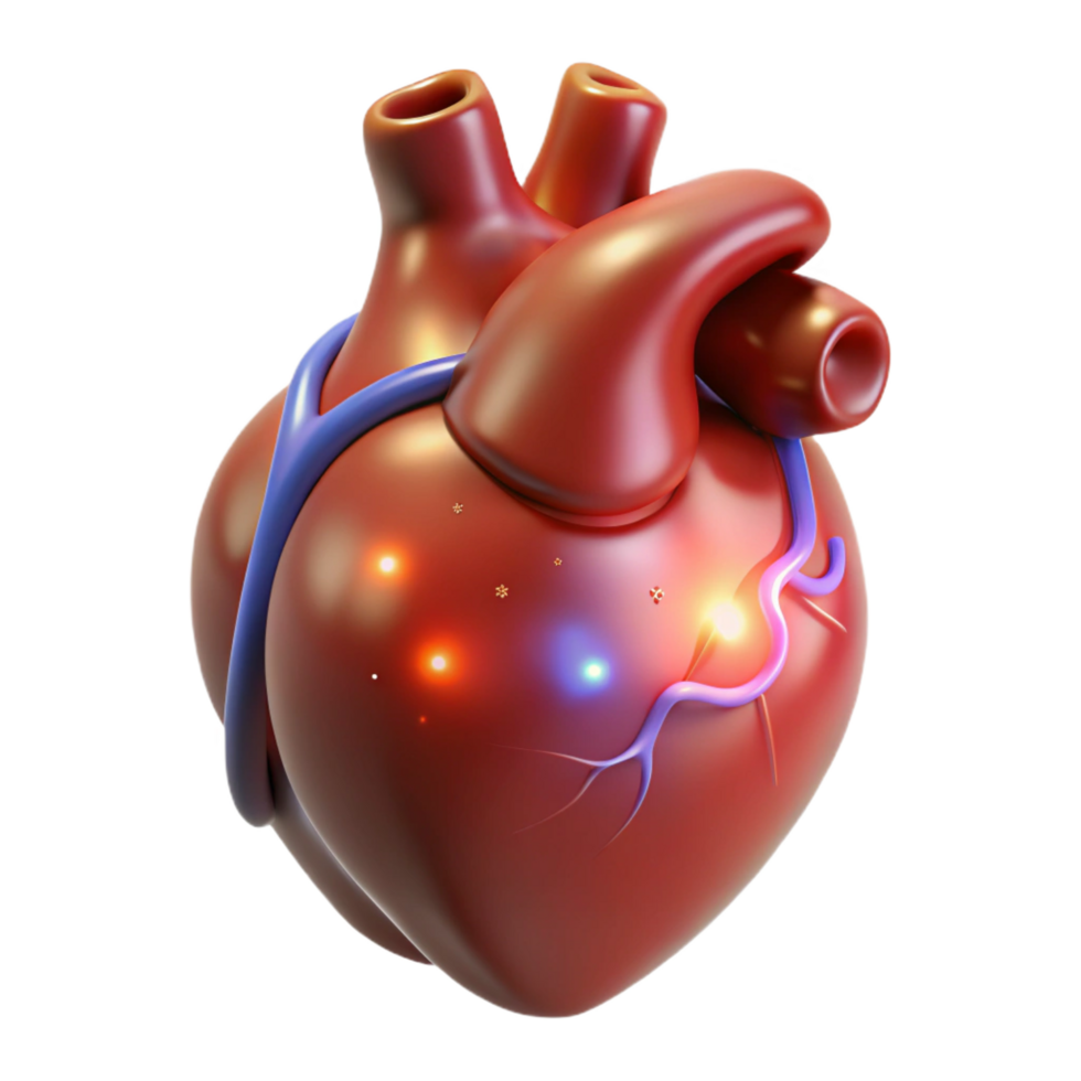 playful hypnotic Realistic human heart, anatomical, glowing with magic, NO BACKGROUND with Transparent Background. artisan png