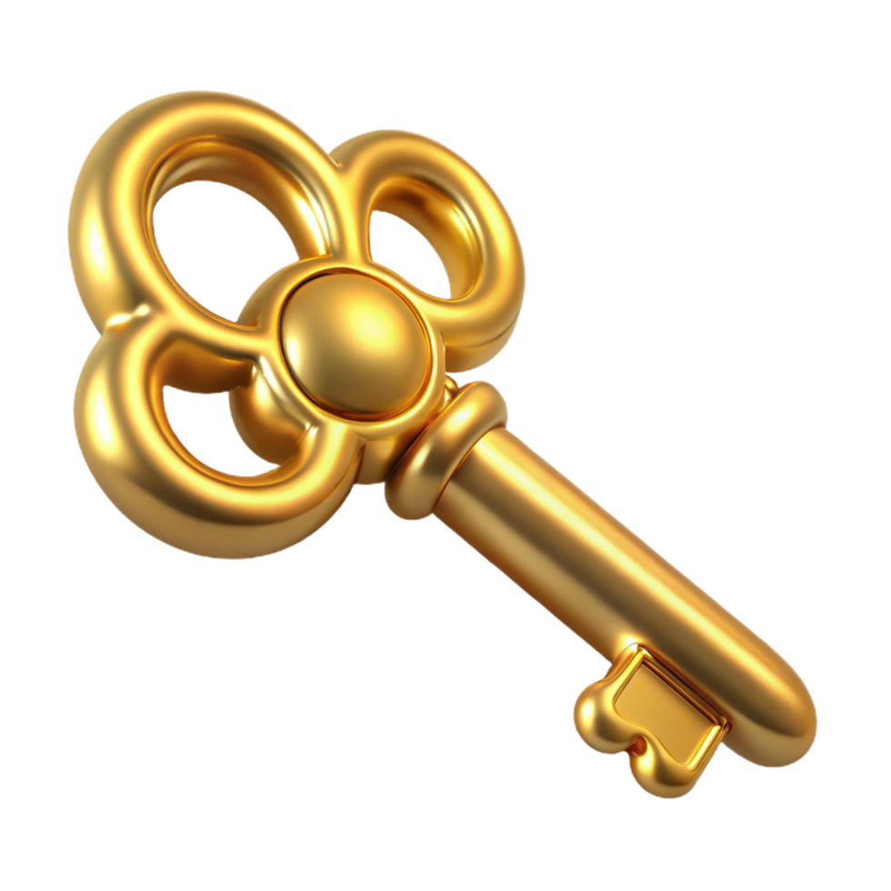majestic abstract A shiny, golden key with intricate carvings. NO BACKGROUND with Transparent Background. flawless png