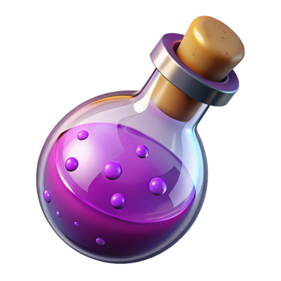 vibrant bold minimalist A powerful magic potion, bubbling in a glass vial. NO BACKGROUND with Transparent Background. precision png