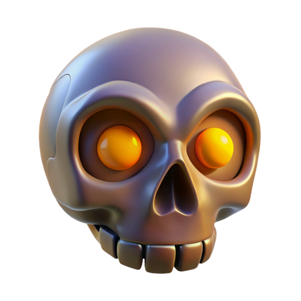 hypnotic reflective abstract A stylized skull, with glowing eyes. NO BACKGROUND with Transparent Background. 8K png