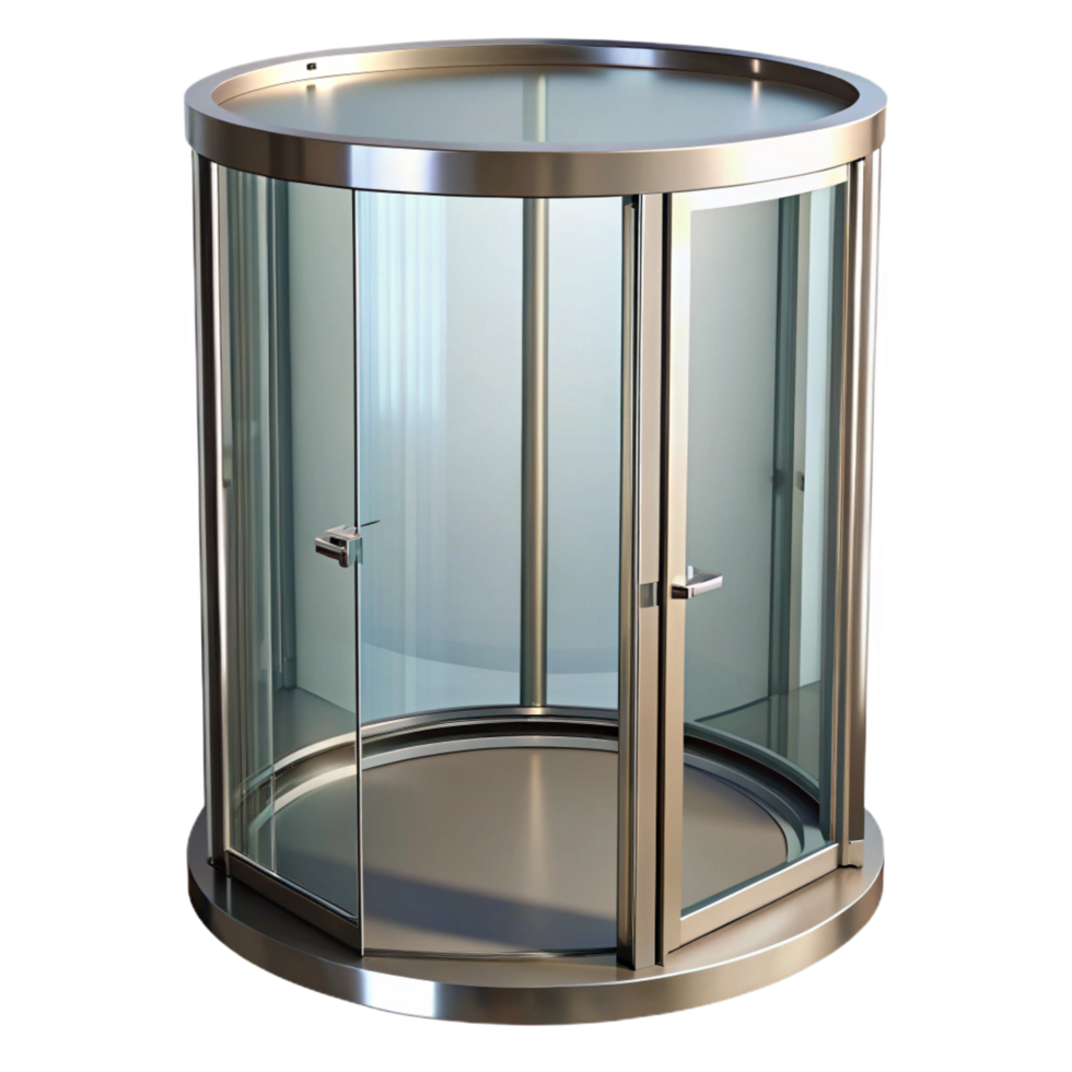 reflective vibrant Revolving door, glass and metal, NO BACKGROUND with Transparent Background. sharp png