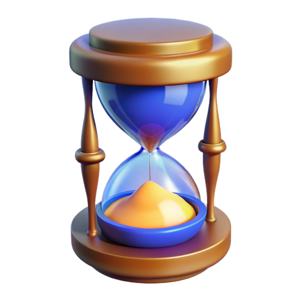 melancholic enchanting A stylized hourglass, filled with glowing sand. NO BACKGROUND with Transparent Background. fine detail png