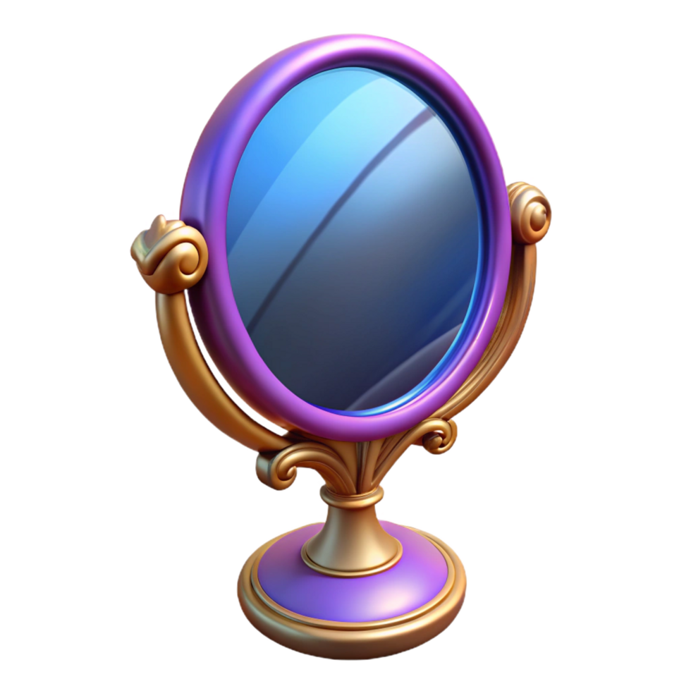 serene mysterious renaissance Magic mirror, reflecting a distorted image NO BACKGROUND with Transparent Background. refined png