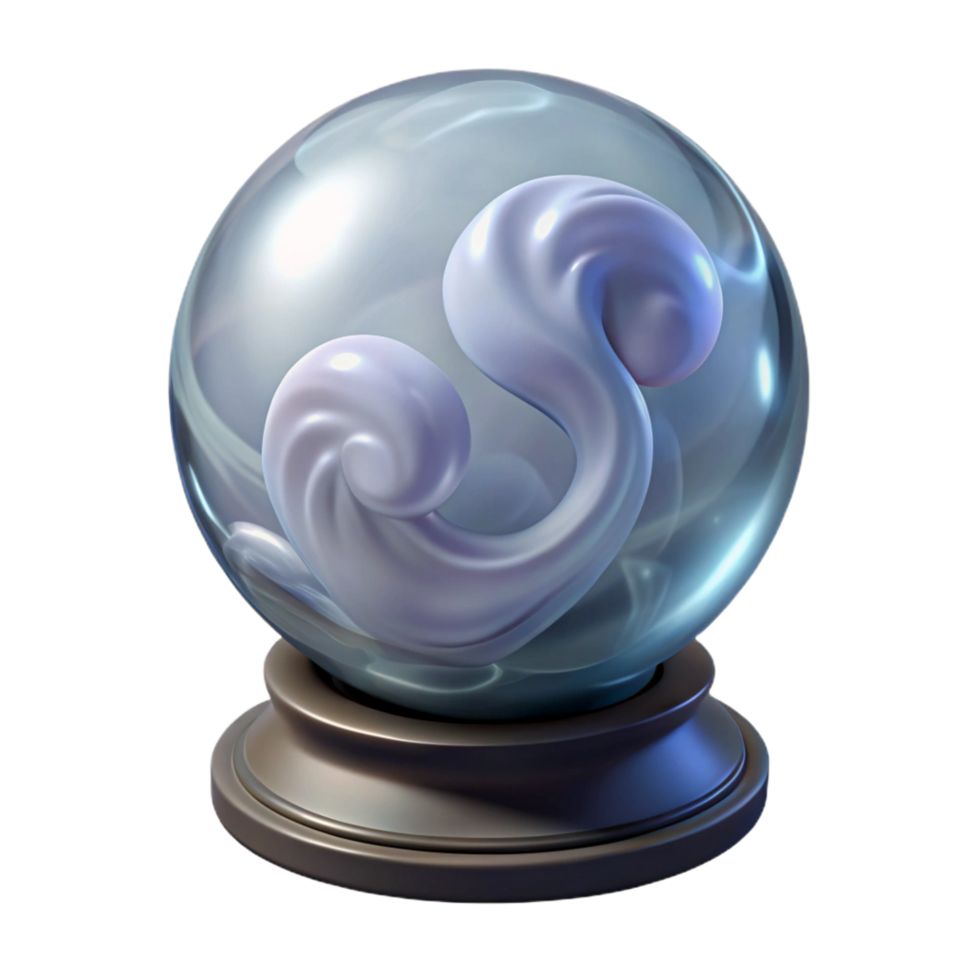 immaculate art deco Crystal ball, swirling mist inside, on a stand NO BACKGROUND with Transparent Background. museum quality png