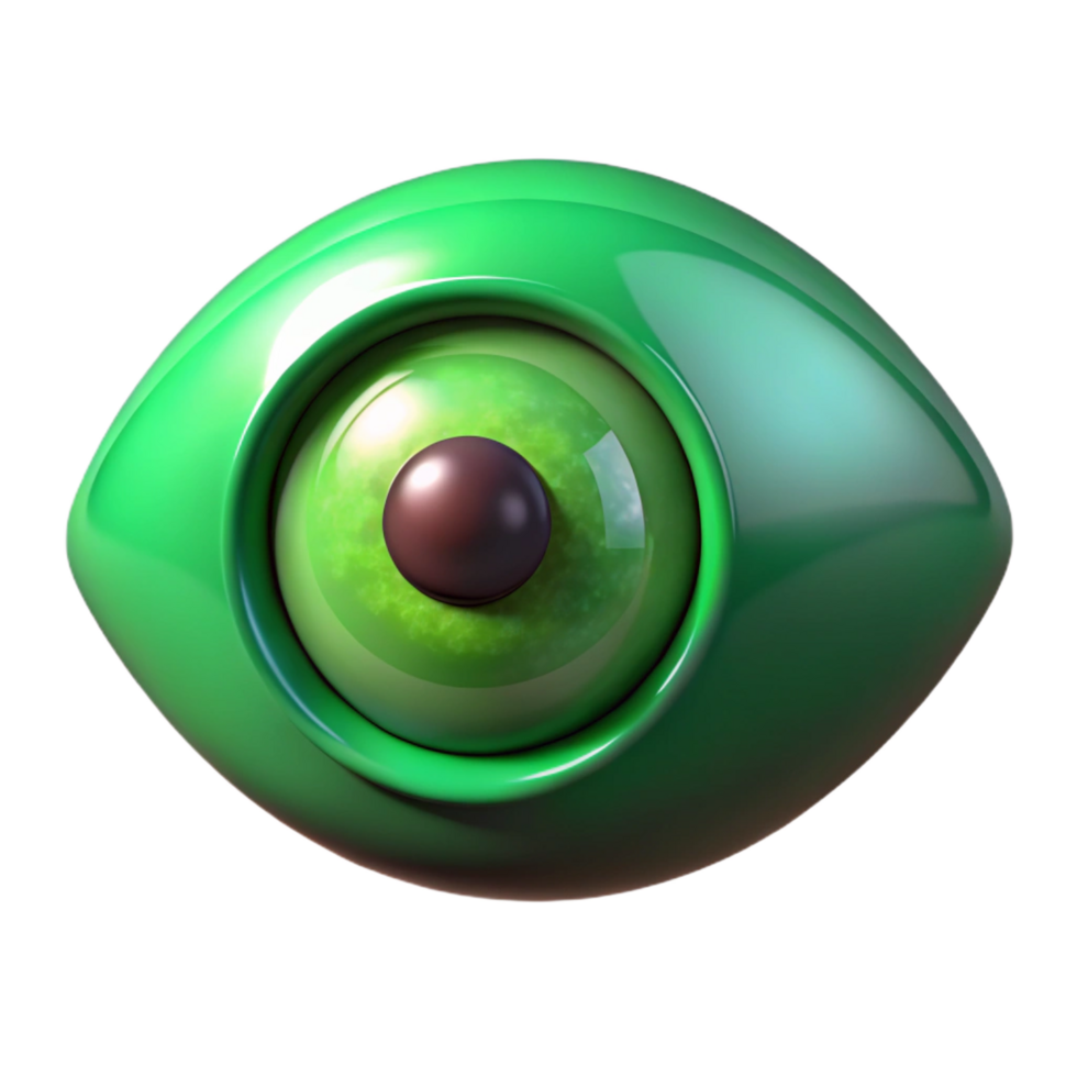 inspired modern A single, emerald green eye, with a mystical glow. NO BACKGROUND with Transparent Background. authentic png