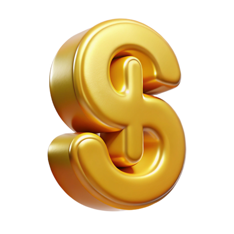 magnificent timeless A single, stylized dollar sign made of gold coins. NO BACKGROUND with Transparent Background. png