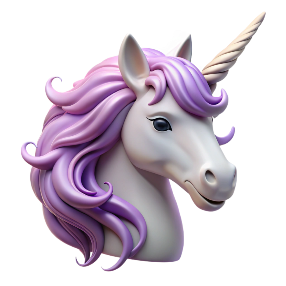 rare baroque Mystical unicorn head, flowing mane, spiraled horn, NO BACKGROUND with Transparent Background. crisp png