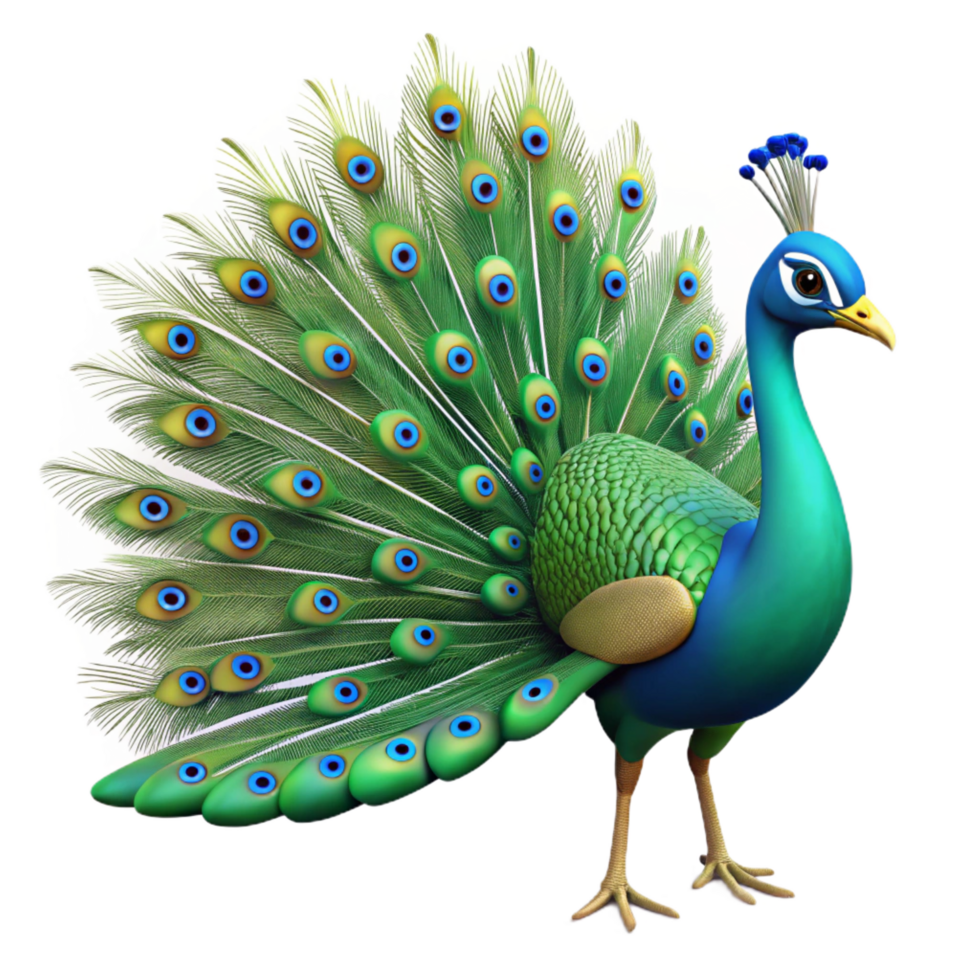 striking gothic A strutting peacock with tail feathers displayed NO BACKGROUND with Transparent Background. gallery standard png