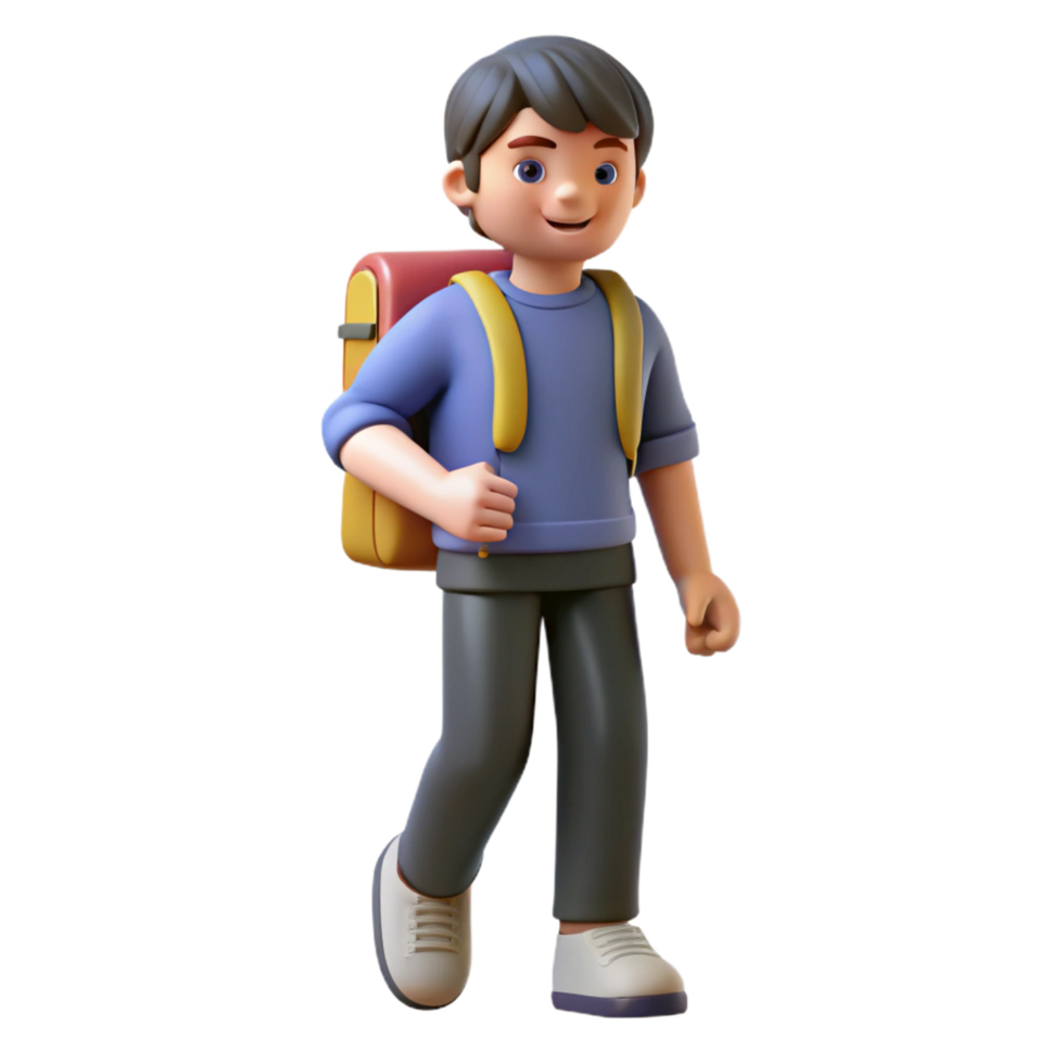 passionate elegant Student, carrying backpack, NO BACKGROUND with Transparent Background. professional png