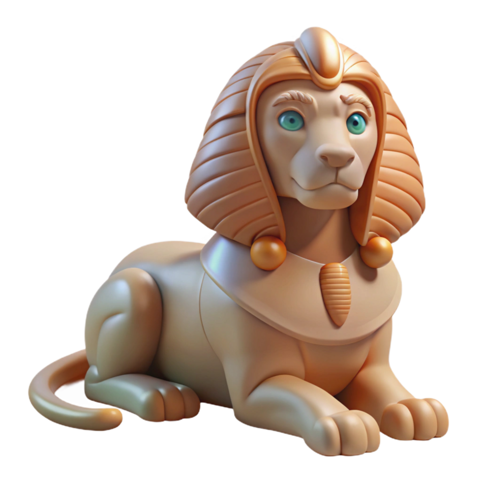 melancholic striking A Sphinx, enigmatic creature with lion body and human head, NO BACKGROUND with Transparent Background. expertly shot png