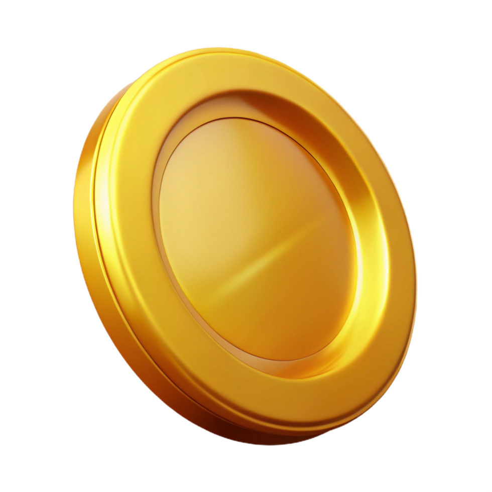 peaceful stunning A single Gold Coin, gleaming and circular, NO BACKGROUND with Transparent Background. gallery standard png