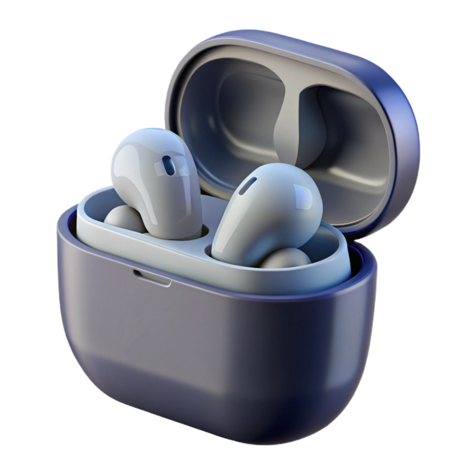 mesmerizing peaceful traditional Wireless earbuds in a charging case, NO BACKGROUND with Transparent Background. refined png