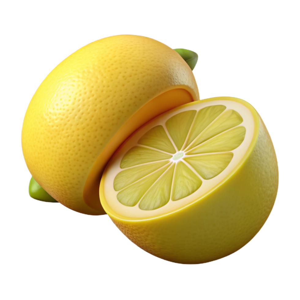 magnificent remarkable A single, ripe lemon, cut in half, NO BACKGROUND with Transparent Background. png