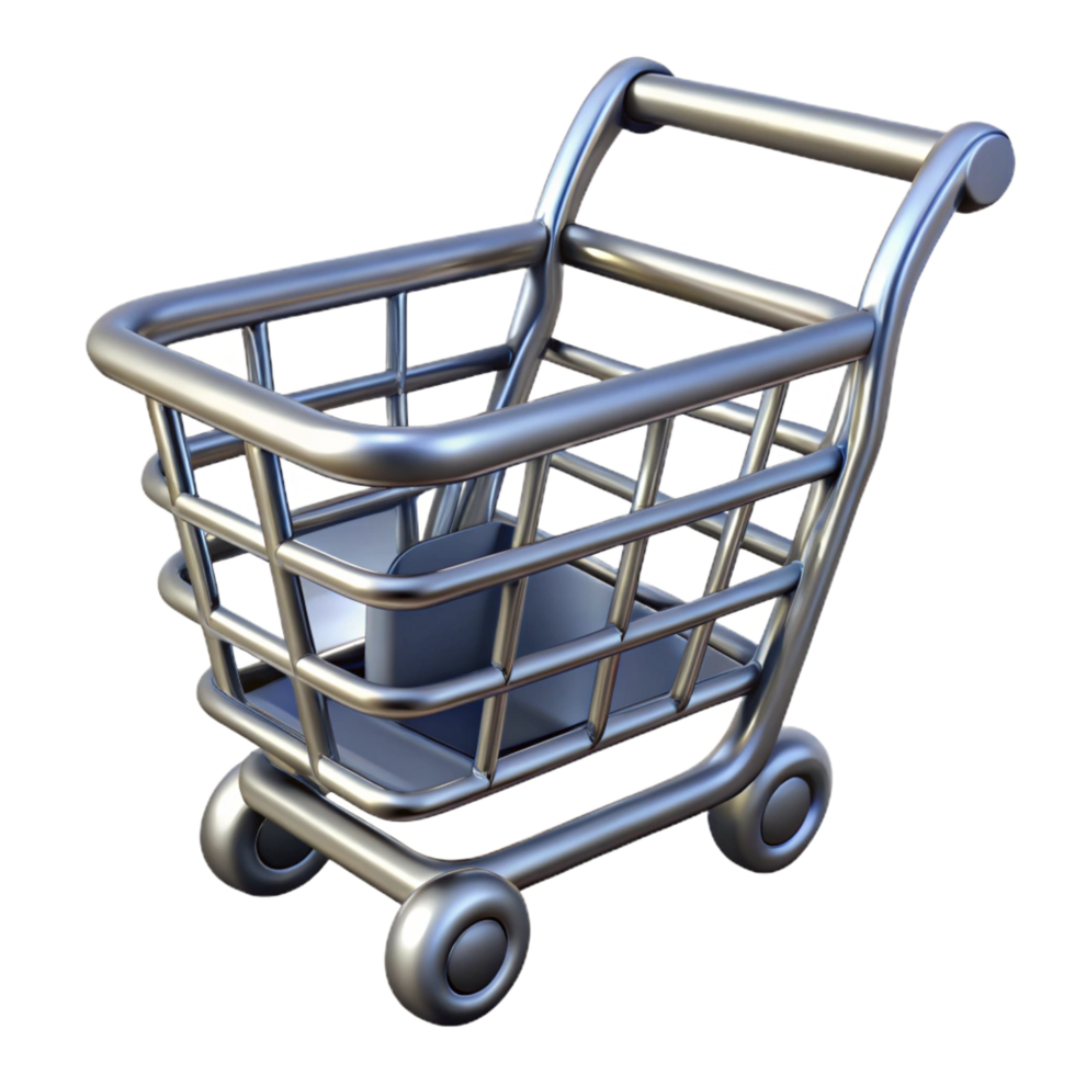 pristine gothic A single, stylized shopping cart made of metallic lines. NO BACKGROUND with Transparent Background. artisan png