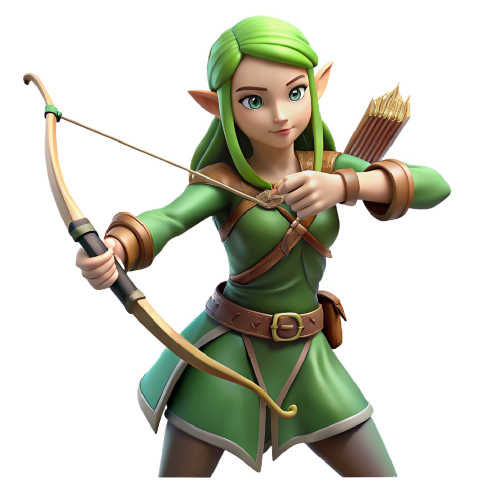 striking elegant A beautiful elf, holding a bow and arrow, ready to fire. NO BACKGROUND with Transparent Background. perfect clarity png