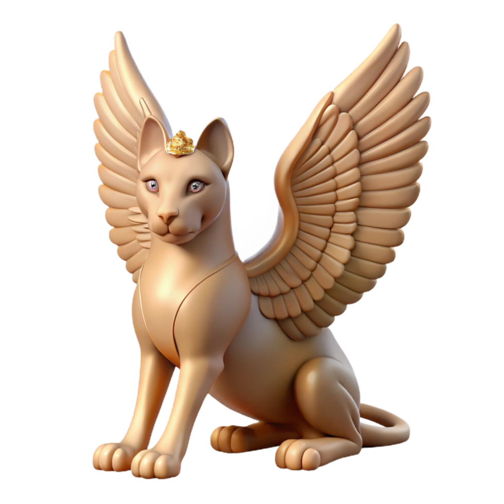 passionate radiant A graceful sphinx with wings, NO BACKGROUND with Transparent Background. 4K png