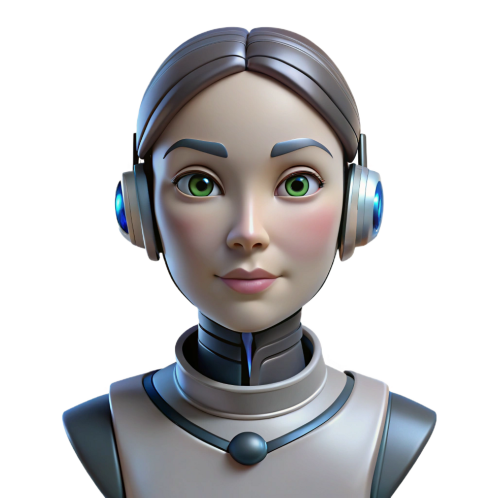 majestic bohemian Robot head, female android, realistic features. NO BACKGROUND with Transparent Background. high resolution png