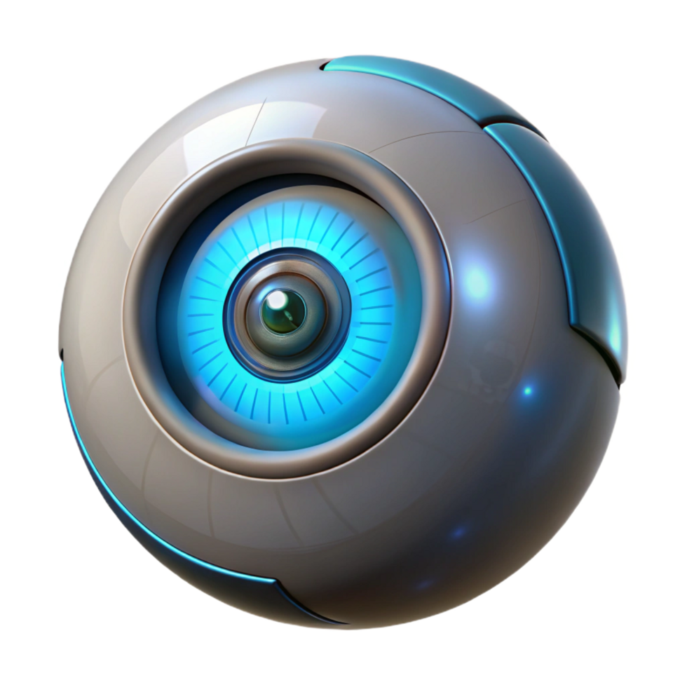 signature modern Cybernetic eye, glowing pupil, futuristic implant. NO BACKGROUND with Transparent Background. crisp png