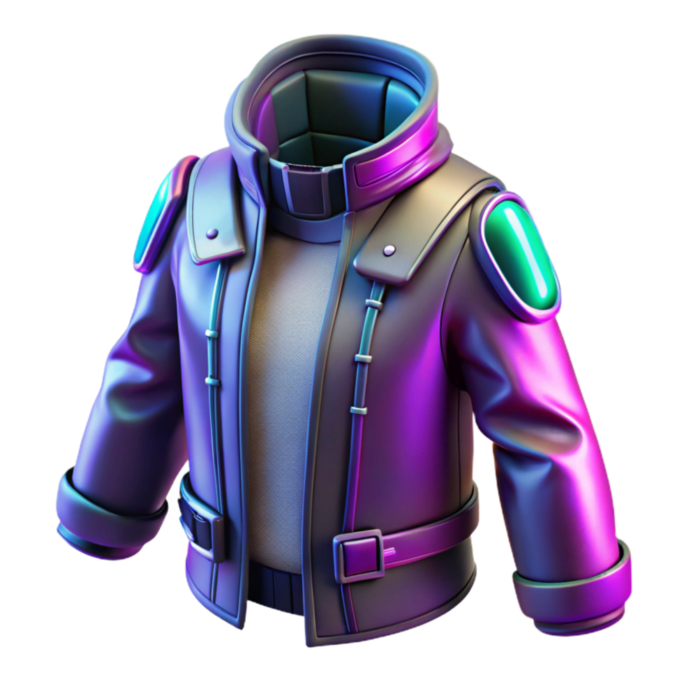 signature modern Cyberpunk clothing, futuristic fashion, high-tech garments. NO BACKGROUND with Transparent Background. professional png