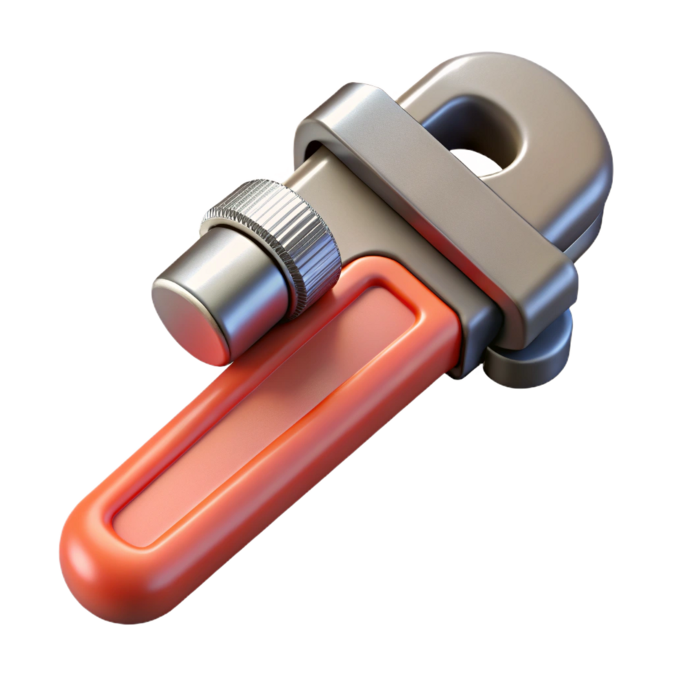 splendid reflective mid-century Pipe wrench NO BACKGROUND with Transparent Background. studio quality png