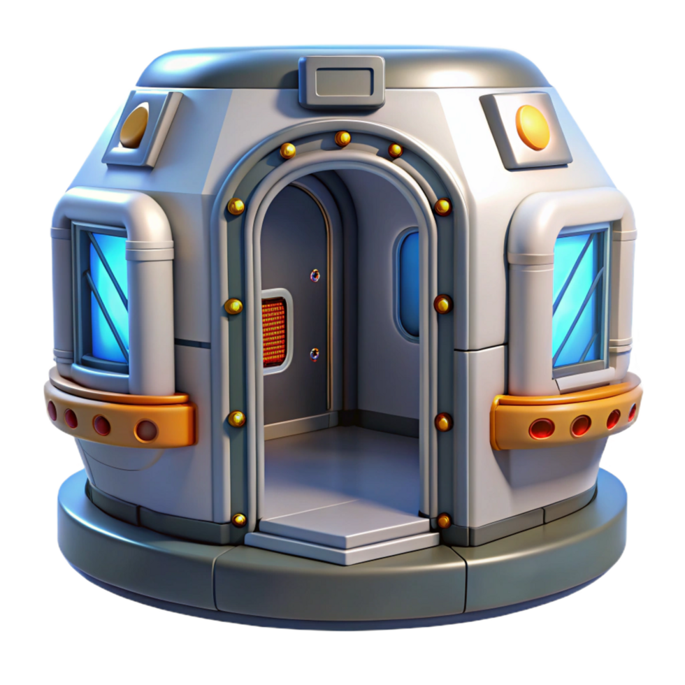 quintessential traditional Spaceship airlock, airtight doors, warning lights. NO BACKGROUND with Transparent Background. precision png