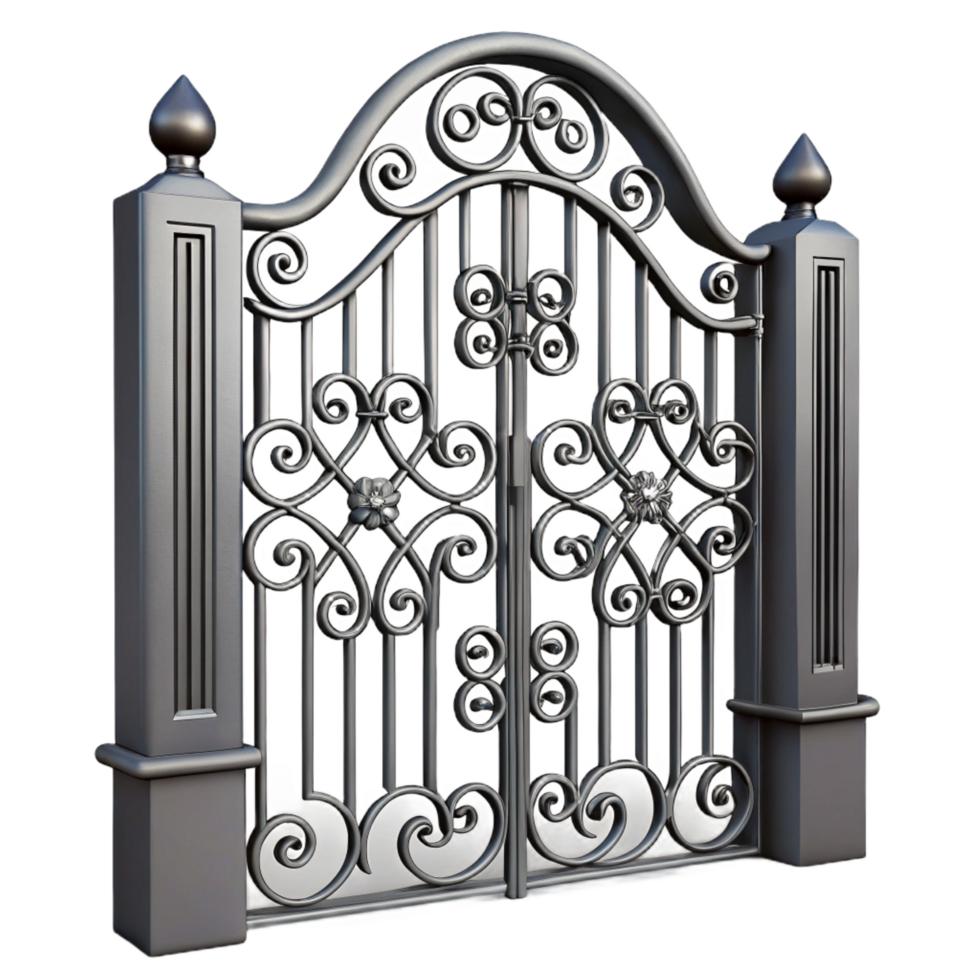 inspired vintage Wrought iron gate, decorative scrolls, NO BACKGROUND with Transparent Background. professional png