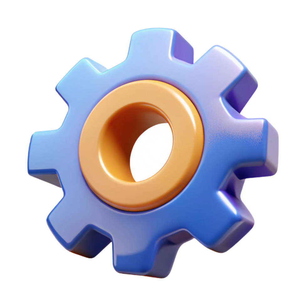 iconic industrial A single, stylized gear or cog. NO BACKGROUND with Transparent Background. expertly shot png