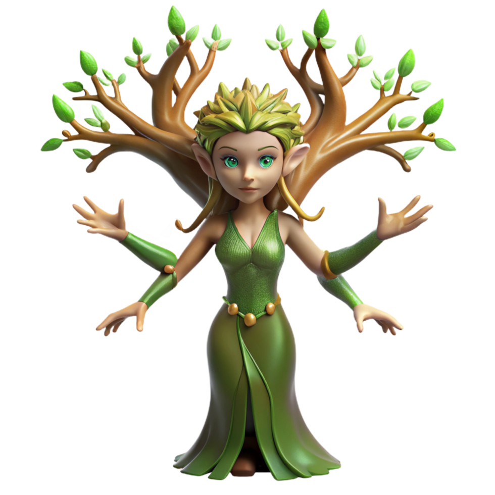mysterious hypnotic A beautiful dryad, emerging from a tree, NO BACKGROUND with Transparent Background. museum quality png