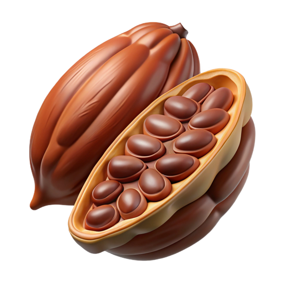 pristine tranquil retro Cocoa pod cut open showing beans NO BACKGROUND with Transparent Background. gallery standard png