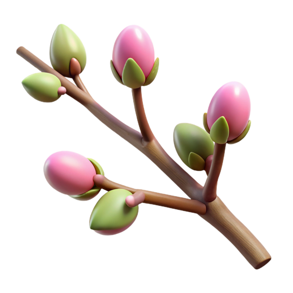 picturesque distinctive Close-up of a tree branch with buds NO BACKGROUND with Transparent Background. png