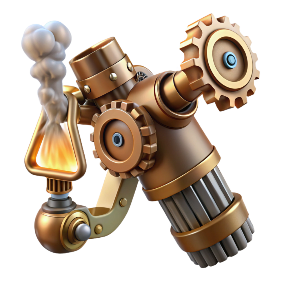 majestic remarkable Steampunk robotic arm with exposed gears and steam vents. NO BACKGROUND with Transparent Background. png