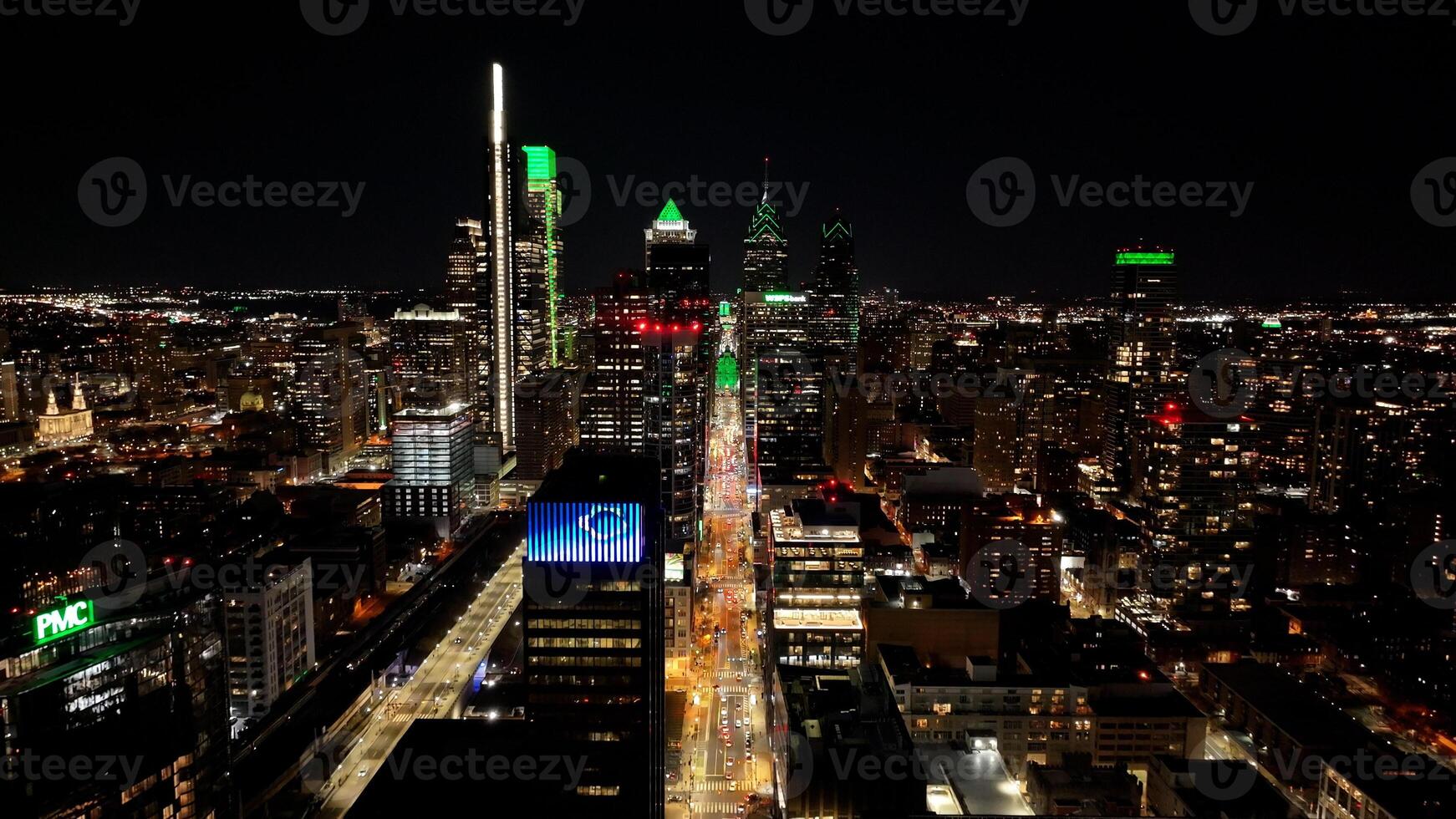 Exterior Philadelphia Skyline in Philadelphia Pennsylvania in United States . Government Evening. photo