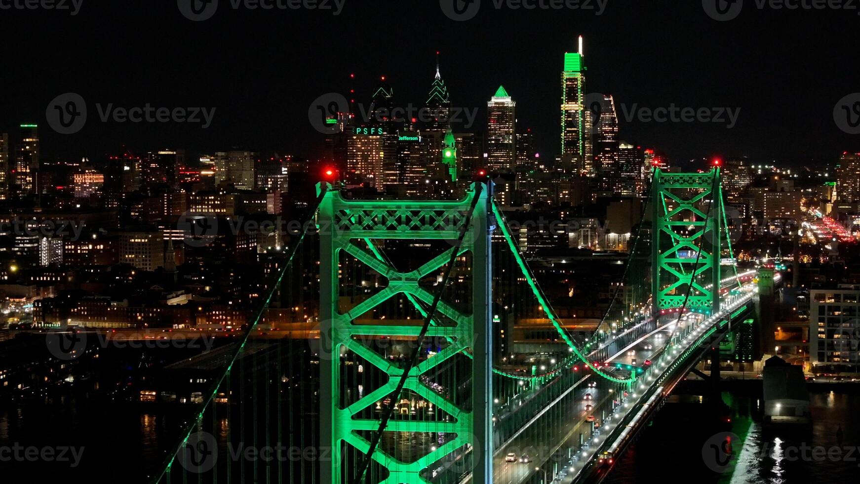 Amazing Cable bridge in Philadelphia Pennsylvania United States . Night Delaware River. photo