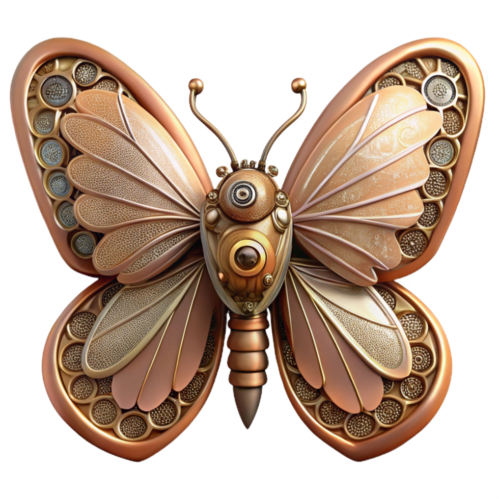 gorgeous bohemian Steampunk butterfly automaton with delicate wings and intricate gears. NO BACKGROUND with Transparent Background. detailed png