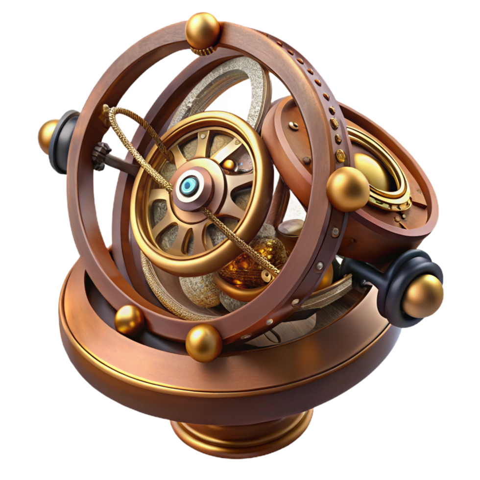 fascinating abstract Steampunk astrolabe with intricate markings and rotating discs. NO BACKGROUND with Transparent Background. original png