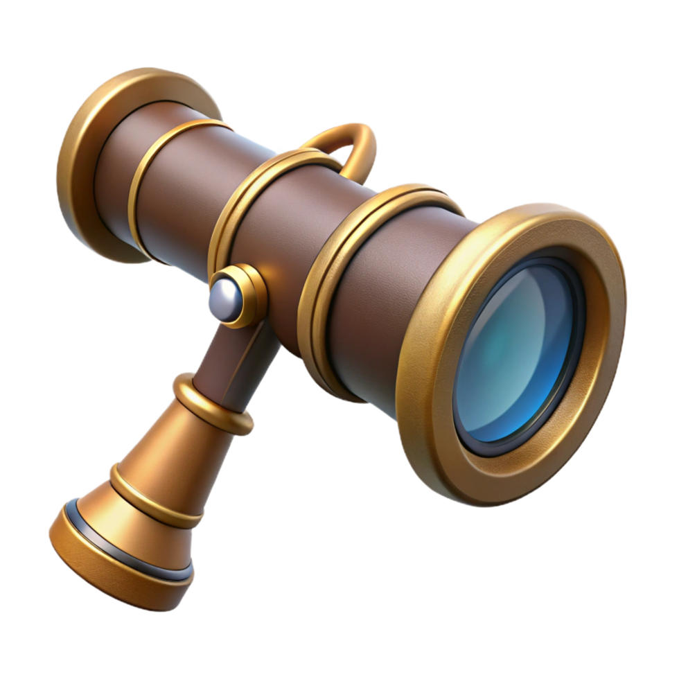 wonderful traditional Steampunk spyglass with a retractable lens and a leather grip. NO BACKGROUND with Transparent Background. crisp png