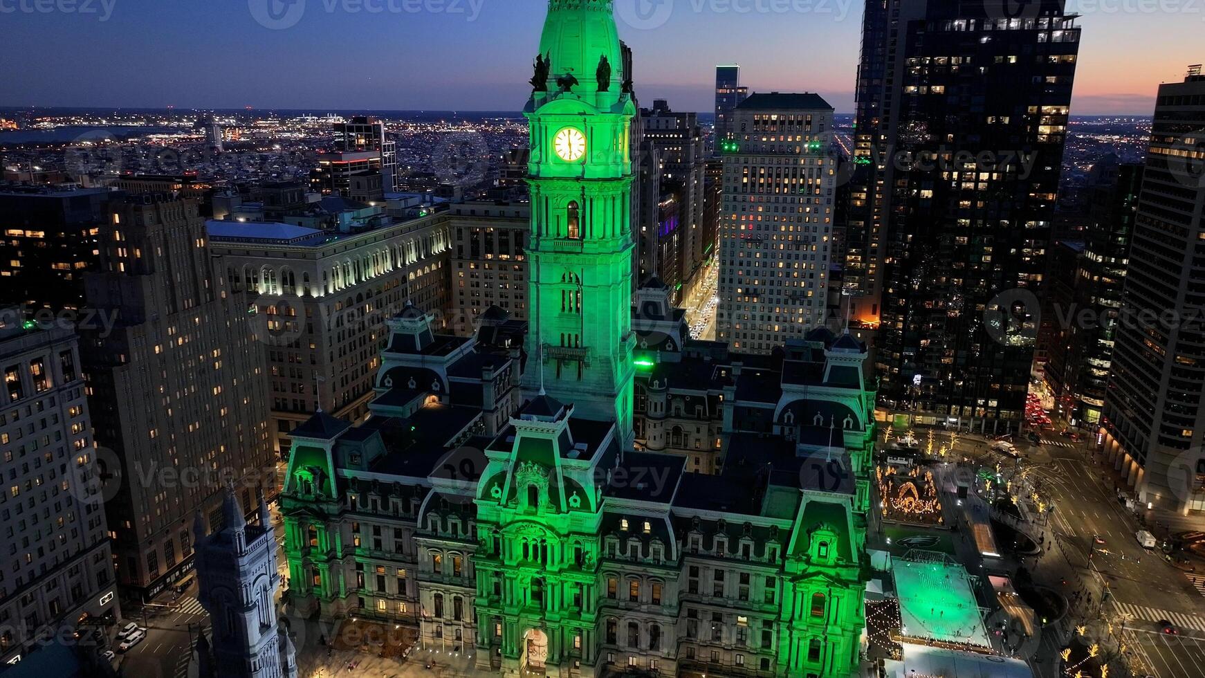Outdoor Philadelphia Skyline at Philadelphia in Pennsylvania United States . Independence Hall Bridge. photo