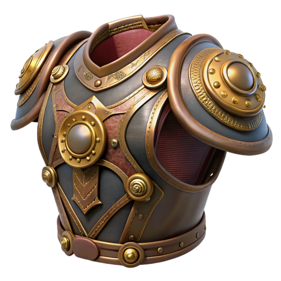intense breathtaking Steampunk shoulder armor with intricate engravings and brass accents. NO BACKGROUND with Transparent Background. professional png