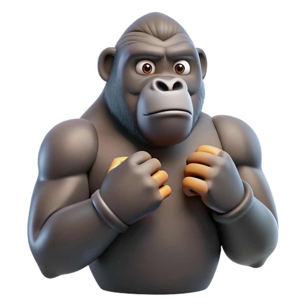 striking distinguished A gorilla, beating its chest. NO BACKGROUND with Transparent Background. png