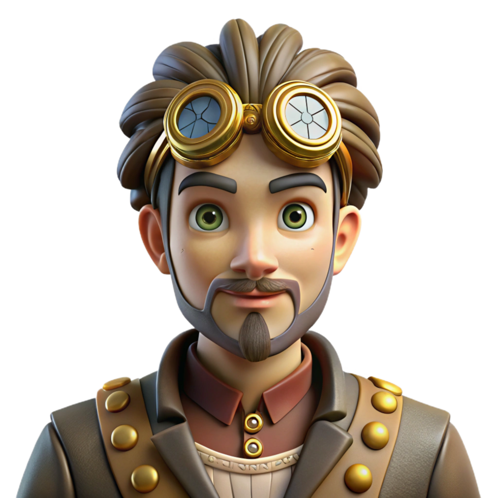 splendid iconic Steampunk character portrait with intricate details and clockwork elements. NO BACKGROUND with Transparent Background. png