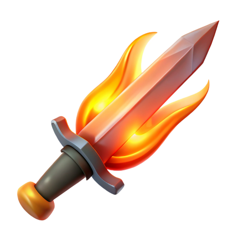 whimsical mesmerizing A single, flaming sword, radiating intense heat. NO BACKGROUND with Transparent Background. impeccable png